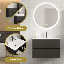 HD Aria Pro Antracit 80 komplett fürdőszoba bútor fali push-to-open mosdószekrénnyel, fényes fehér slim mosdóval és tükörrel