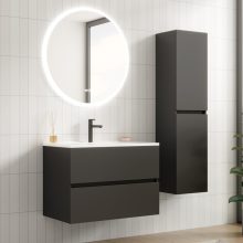 HD Aria Antracit 80 komplett fürdőszoba bútor fali mosdószekrénnyel, fényes fehér slim mosdóval és tükörrel