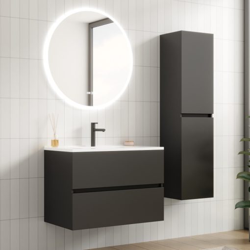 HD Aria Antracit 80 komplett fürdőszoba bútor fali mosdószekrénnyel, fényes fehér slim mosdóval és tükörrel