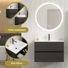HD Aria Antracit 80 komplett fürdőszoba bútor fali mosdószekrénnyel, fényes fehér slim mosdóval és tükörrel