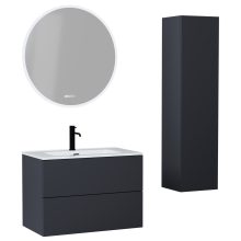 HD Aria Pro Antracit 80 komplett fürdőszoba bútor szett fali push-to-open mosdószekrénnyel, fényes fehér slim mosdóval, tükörrel és magasszekrénnyel