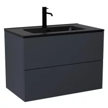 HD Aria Pro Antracit 80 fali mosdószekrény, push-to-open mechanizmussal, matt fekete slim mosdóval