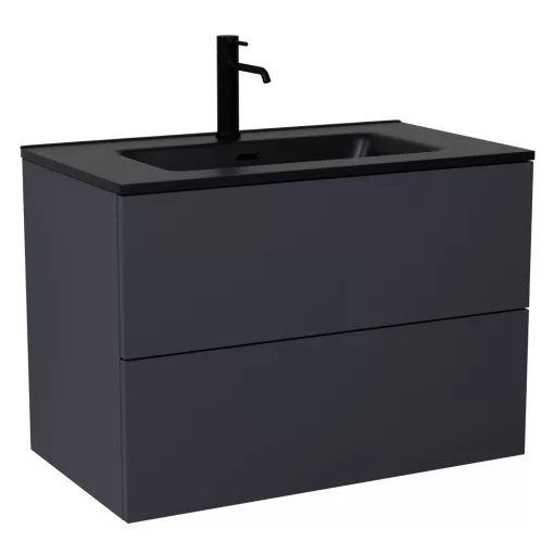 HD Aria Pro Antracit 80 fali mosdószekrény, push-to-open mechanizmussal, matt fekete slim mosdóval