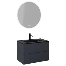 HD Aria Pro Antracit 80 komplett fürdőszoba bútor fali push-to-open mosdószekrénnyel, matt fekete slim mosdóval és tükörrel