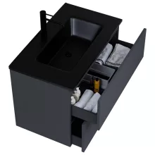 HD Aria Pro Antracit 80 komplett fürdőszoba bútor fali push-to-open mosdószekrénnyel, matt fekete slim mosdóval és tükörrel