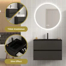 HD Aria Pro Antracit 80 komplett fürdőszoba bútor fali push-to-open mosdószekrénnyel, matt fekete slim mosdóval és tükörrel