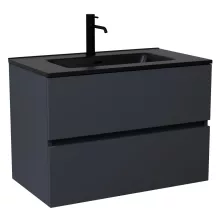 HD Aria Antracit 80 komplett fürdőszoba bútor fali mosdószekrénnyel, matt fekete slim mosdóval és tükörrel