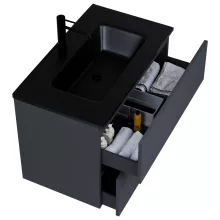 HD Aria Antracit 80 komplett fürdőszoba bútor fali mosdószekrénnyel, matt fekete slim mosdóval és tükörrel