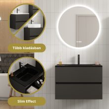 HD Aria Antracit 80 komplett fürdőszoba bútor fali mosdószekrénnyel, matt fekete slim mosdóval és tükörrel