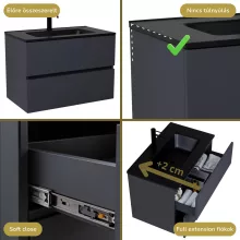 HD Aria Antracit 80 komplett fürdőszoba bútor fali mosdószekrénnyel, matt fekete slim mosdóval és tükörrel