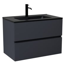 HD Aria Antracit 80 komplett fürdőszoba bútor szett fali mosdószekrénnyel, matt fekete slim mosdóval, tükörrel és magasszekrénnyel