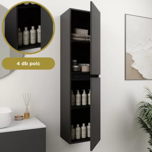 HD Aria Antracit 80 komplett fürdőszoba bútor szett fali mosdószekrénnyel, matt fekete slim mosdóval, tükörrel és magasszekrénnyel