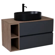 HD Zyra+ Antracit 100 fali mosdószekrény oak mosdópulttal és kiegészítő oak fali modullal
