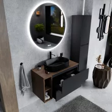 HD Zyra+ Antracit 100 fali mosdószekrény oak mosdópulttal és kiegészítő oak fali modullal