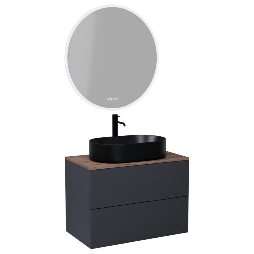 HD Zyra Pro Antracit 80 komplett fürdőszoba bútor fali push-to-open mosdószekrénnyel, oak mosdópulttal és tükörrel