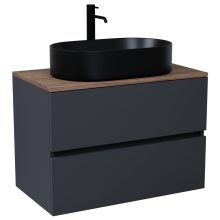 HD Zyra Antracit 80 komplett fürdőszoba bútor fali mosdószekrénnyel, oak mosdópulttal és tükörrel