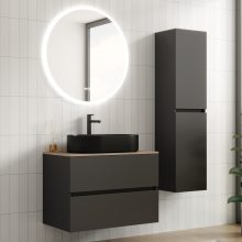HD Zyra Antracit 80 komplett fürdőszoba bútor fali mosdószekrénnyel, oak mosdópulttal és tükörrel