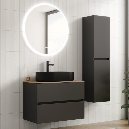 HD Zyra Antracit 80 komplett fürdőszoba bútor fali mosdószekrénnyel, oak mosdópulttal és tükörrel