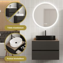 HD Zyra Antracit 80 komplett fürdőszoba bútor fali mosdószekrénnyel, oak mosdópulttal és tükörrel