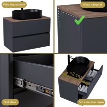 HD Zyra Antracit 80 komplett fürdőszoba bútor fali mosdószekrénnyel, oak mosdópulttal és tükörrel