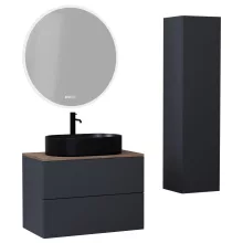 HD Zyra Pro Antracit 80 komplett fürdőszoba bútor szett fali push-to-open mosdószekrénnyel, oak mosdópulttal, tükörrel és magasszekrénnyel