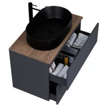 HD Zyra Pro Antracit 80 komplett fürdőszoba bútor szett fali push-to-open mosdószekrénnyel, oak mosdópulttal, tükörrel és magasszekrénnyel