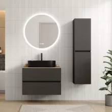 HD Zyra Pro Antracit 80 komplett fürdőszoba bútor szett fali push-to-open mosdószekrénnyel, oak mosdópulttal, tükörrel és magasszekrénnyel