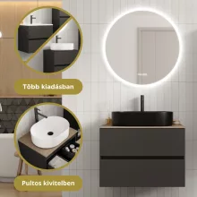 HD Zyra Pro Antracit 80 komplett fürdőszoba bútor szett fali push-to-open mosdószekrénnyel, oak mosdópulttal, tükörrel és magasszekrénnyel