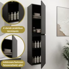 HD Zyra Pro Antracit 80 komplett fürdőszoba bútor szett fali push-to-open mosdószekrénnyel, oak mosdópulttal, tükörrel és magasszekrénnyel