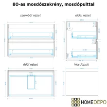 HD Zyra Pro Antracit 80 komplett fürdőszoba bútor szett fali push-to-open mosdószekrénnyel, oak mosdópulttal, tükörrel és magasszekrénnyel