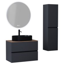 HD Zyra Antracit 80 komplett fürdőszoba bútor szett fali mosdószekrénnyel, oak mosdópulttal, tükörrel és magasszekrénnyel