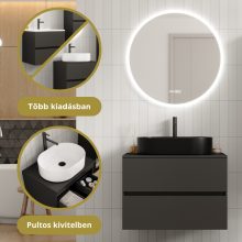 HD Zyra Pro Antracit 80 komplett fürdőszoba bútor fali push-to-open mosdószekrénnyel, antracit mosdópulttal és tükörrel