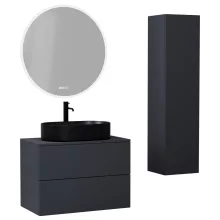 HD Zyra Pro Antracit 80 komplett fürdőszoba bútor szett fali push-to-open mosdószekrénnyel, antracit mosdópulttal, tükörrel és magasszekrénnyel