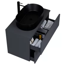 HD Zyra Pro Antracit 80 komplett fürdőszoba bútor szett fali push-to-open mosdószekrénnyel, antracit mosdópulttal, tükörrel és magasszekrénnyel