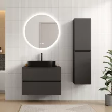 HD Zyra Pro Antracit 80 komplett fürdőszoba bútor szett fali push-to-open mosdószekrénnyel, antracit mosdópulttal, tükörrel és magasszekrénnyel