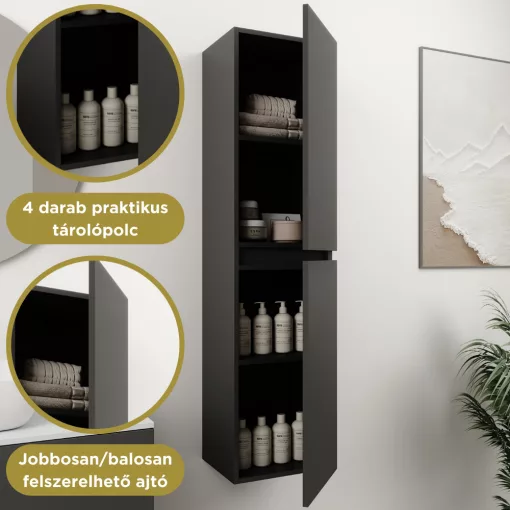 HD Zyra Pro Antracit 80 komplett fürdőszoba bútor szett fali push-to-open mosdószekrénnyel, antracit mosdópulttal, tükörrel és magasszekrénnyel