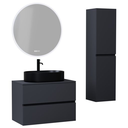 HD Zyra Antracit 80 komplett fürdőszoba bútor szett fali mosdószekrénnyel, antracit mosdópulttal, tükörrel és magasszekrénnyel
