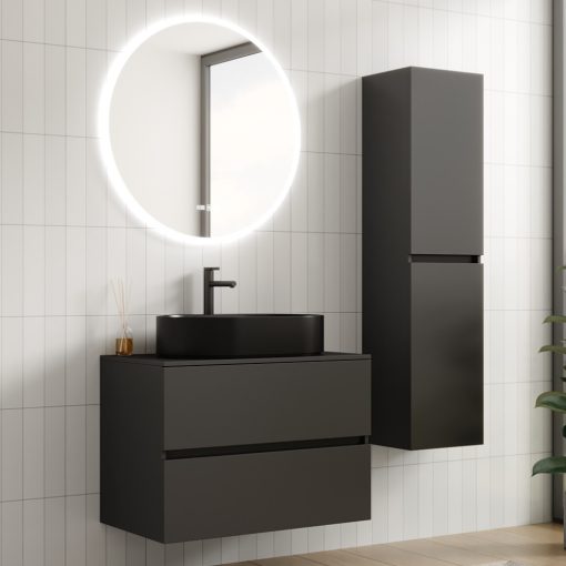 HD Zyra Antracit 80 komplett fürdőszoba bútor szett fali mosdószekrénnyel, antracit mosdópulttal, tükörrel és magasszekrénnyel