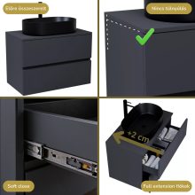 HD Zyra Antracit 80 komplett fürdőszoba bútor szett fali mosdószekrénnyel, antracit mosdópulttal, tükörrel és magasszekrénnyel