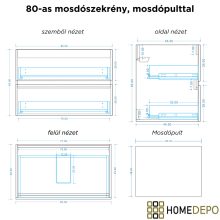 HD Zyra Antracit 80 komplett fürdőszoba bútor szett fali mosdószekrénnyel, antracit mosdópulttal, tükörrel és magasszekrénnyel