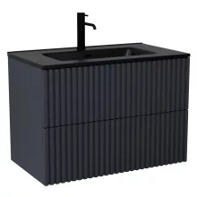 HD Ravello Pro Matt Antracit 80 komplett fürdőszoba bútor fali push-to-open mosdószekrénnyel, matt fekete slim mosdóval és tükörrel