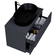 HD Rapallo Pro Matt Antracit 80 komplett fürdőszoba bútor szett fali push-to-open mosdószekrénnyel, antracit mosdópulttal, tükörrel és magasszekrénnyel