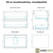 HD Rapallo Pro Matt Antracit 80 komplett fürdőszoba bútor szett fali push-to-open mosdószekrénnyel, antracit mosdópulttal, tükörrel és magasszekrénnyel