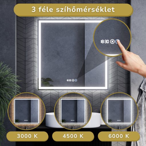 HD Rapallo Matt Antracit 80 komplett fürdőszoba bútor fali mosdószekrénnyel, szálcsiszolt arany fogantyúkkal, tölgyfa színű mosdópulttal és tükörrel