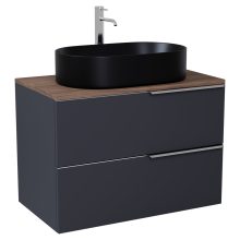 HD Carona Matt Antracit 80 fali mosdószekrény tölgyfa színű mosdópulttal és fényes króm fogantyúkkal