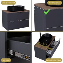 HD Carona Matt Antracit 80 fali mosdószekrény tölgyfa színű mosdópulttal és fényes króm fogantyúkkal