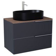 HD Carona Matt Antracit 80 fali mosdószekrény tölgyfa színű mosdópulttal és szálcsiszolt króm fogantyúkkal