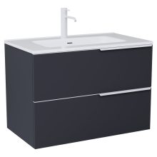 HD Cremona Matt Antracit 80 fali mosdószekrény matt fehér fogantyúkkal és fényes fehér slim mosdóval