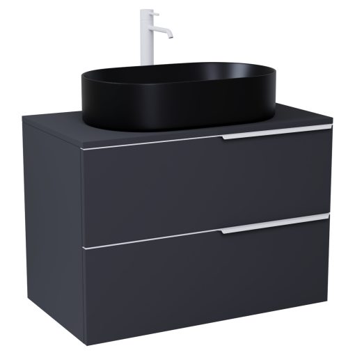 HD Carona Matt Antracit 80 fali mosdószekrény matt antracit mosdópulttal és matt fehér fogantyúkkal