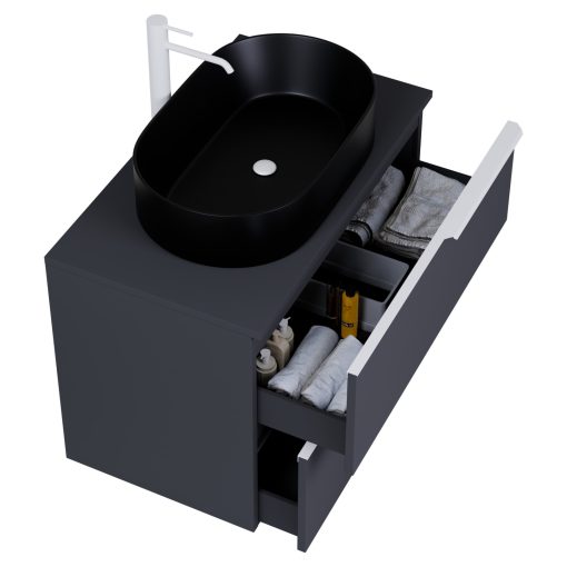 HD Carona Matt Antracit 80 fali mosdószekrény matt antracit mosdópulttal és matt fehér fogantyúkkal